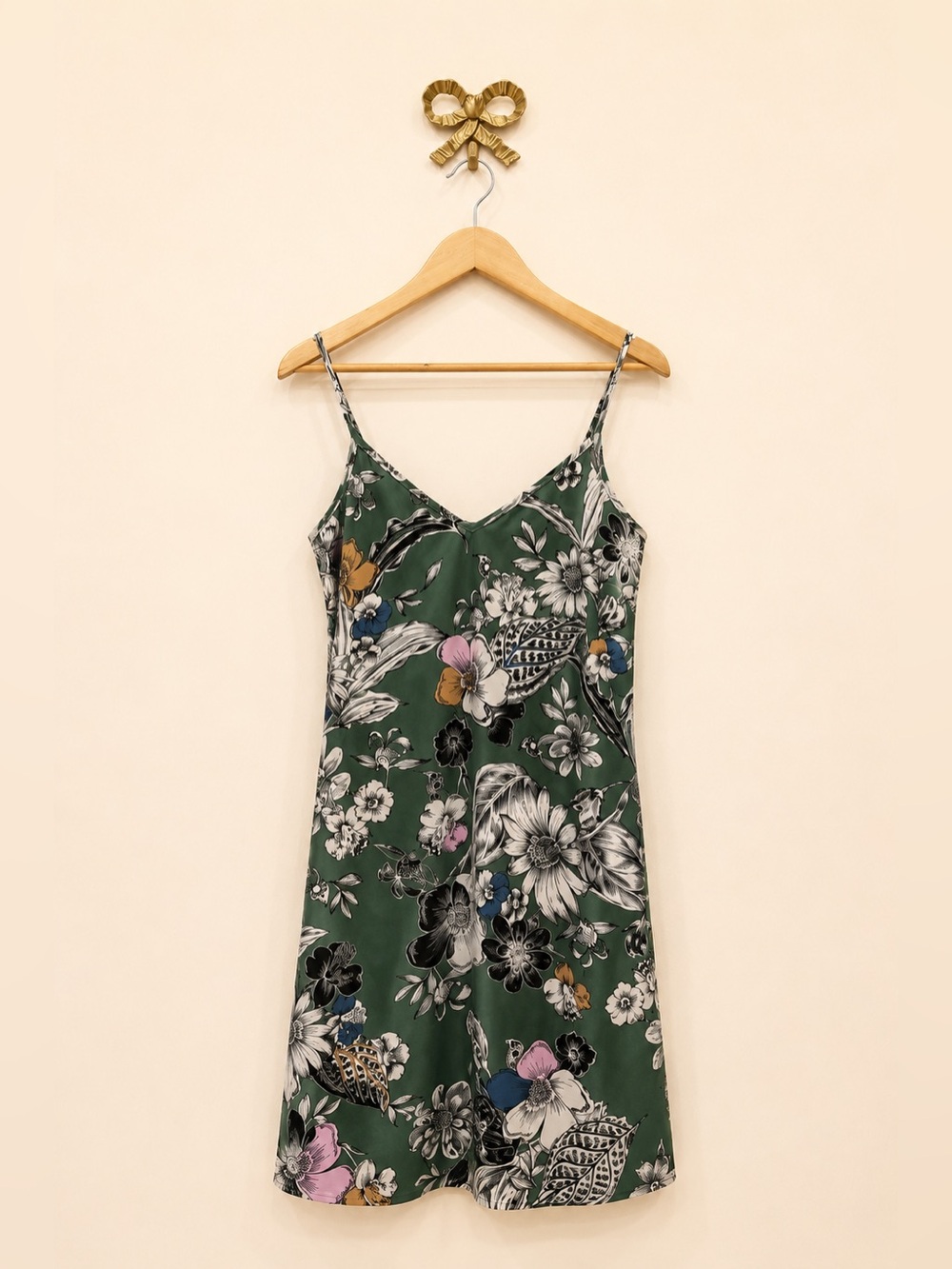 bebe Dark Green Floral Slip Dress